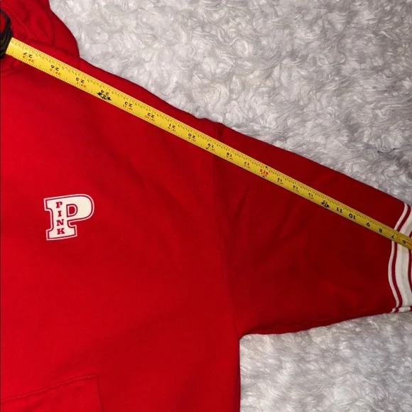 Pink by Victoria Secret Ivy Fleece Campus Hoodie Bright Vermillion, Size XS - Picture 12 of 16